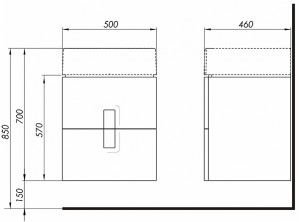Шкафчик под умывальник с 2 ящиками Kolo Twins 50 см белый глянец 89489 схема