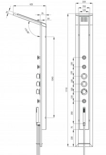 Гидромассажная панель Deante Jaguar Industrio NQI351Т схема