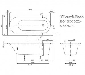 Ванна Villeroy & Boch Oberon 180x80 с ножками UBQ180OBE2V-01