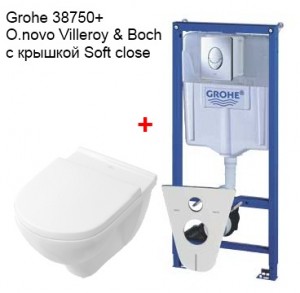 Комплект инсталляция Grohe 38750001, 4 в 1 +унитаз Villeroy&Boch O.Novo 5660H101 с крышкой soft close