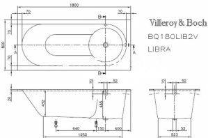 Ванна Villeroy & Boch Libra 180x80 с ножками UBQ180LIB2V-01