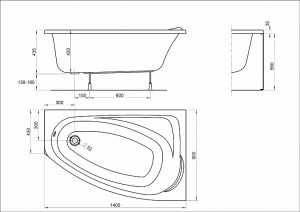 Ванна KOLO MYSTERY 140х90 левая-правая с ножками