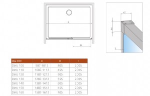 Душевые двери раздвижные одностворчатые Radaway Idea DWJ 140 L/R схема