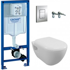 Набор 4 в 1 Grohe Solido Perfect Инсталляция 38721001, подвесной унитаз 
52x35,5 с сиденьем Soft-close (арт. 39186000)