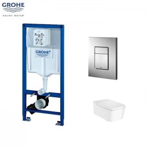 Инсталляция Grohe Rapid SL 3в1 с хром клавишей + подвесной унитаз Roca 
Inspira Square Rimless подвесной, сиденье дюропласт медленнопадающее 
(A346537000+A80153200B)