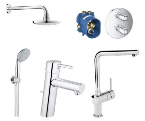 Акционный комплект смесителей Grohe 346313: Grohtherm 1000  для душа  скрытого монтажа 34614000 + Concetto для раковины 23450001 + Minta для кухни 31375000