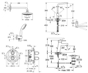 Акционный комплект смесителей Grohe 346313: Grohtherm 1000  для душа  скрытого монтажа 34614000 + Concetto для раковины 23450001 + Minta для кухни 31375000
