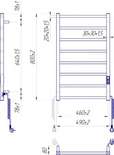 Полотенцесушитель электрический Mario Токио ITR K 800х500 схема