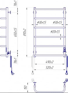 Полотенцесушитель электрический Mario Стандарт НР-І 800х530 TR К схема