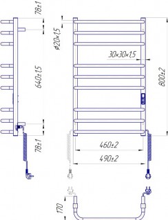 Полотенцесушитель электрический Mario Премиум Стандарт-I 800х500 TR К схема