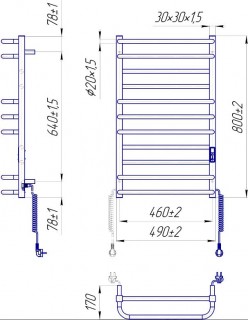 Полотенцесушитель электрический Mario Премиум Люкс-I 800х500 TR К схема