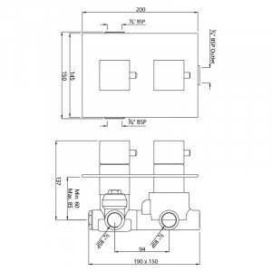 Смеситель Jaquar Kubix F ванна/душ, вмонт., термостат, перем. 3 пол.,хром (KUB-
35693)