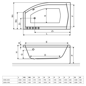 Ванна SITERA 160x95L с ножками WA1-32-160х095L