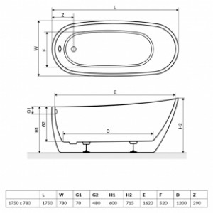 Ванна Radaway NIKIA 175x78x60 WA1-41-175x078U-B