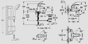 Набор смесителей 3 в 1 GROHE Eurosmart New 123238S схема