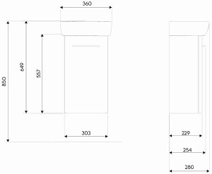 Умывальник Kolo Nova Pro 36 см+ шкафчик для умывальника белый глянец M39001000 схема