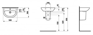 Умывальник Laufen Pro 500х360 мм H8159530001041 схема