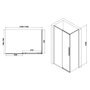 Душевая кабина Eger A LANY 599-550 Black, 80x120x208.5 мелкий поддон схема