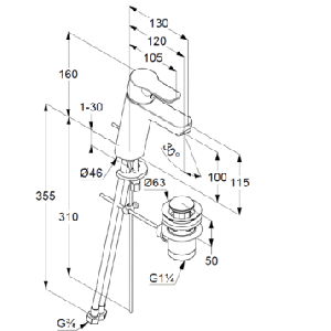 Однорычажный смеситель для раковины KLUDI PURE&EASY XL 100, с донным клапаном 372900565