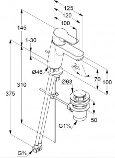 Однорычажный смеситель для раковины KLUDI PURE&EASY 70, с донным клапаном 373820565