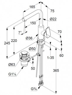 Однорычажный смеситель для умывальника Kludi PURE&STYLE (400250575) с донным клапаном