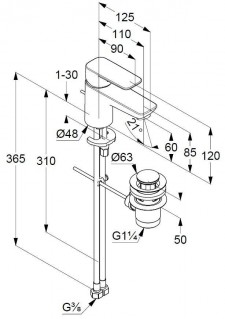 Однорычажный смеситель для умывальника Kludi PURE&STYLE 60 (403850575) с донным клапаном