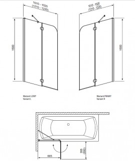 Штора для ванной Radaway Torrenta PND 100x150 стекло прозрачное 201202-
101NL