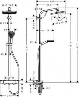 Hansgrohe Crometta S 240 1jet Showerpipe Душевая система c термостатом, 
хром  27267000
