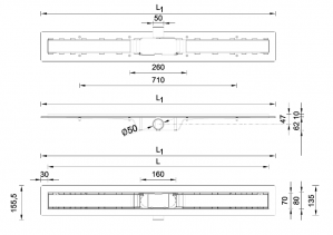 Душевой канал STYRON STY-G1-70 со стеклянной решеткой  "ACID-ETCHED" толщиной 10 мм., с "сухим" затвором