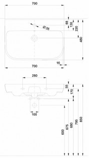 Умывальник Kolo Traffic 70 см L91170000 схема