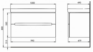 Шкафчик под умывальник Kolo Modo 100 см белый глянец 89507 схема