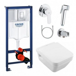 Комплект инсталляция GROHE 38772001 + унитаз подвесной Villeroy & Boch Omnia Architectura DirectFlush 5685HR01 soft close + гигиенический душ Grohe Bau Edge 28512001