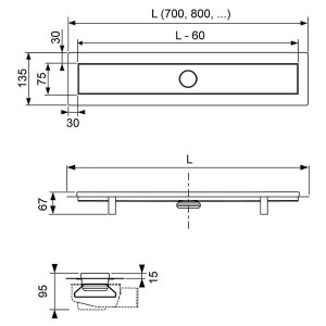 Комплект TECElinus для монтажа дренажного канала с декоративной решеткой “straight” 700 мм, арт. 15100070