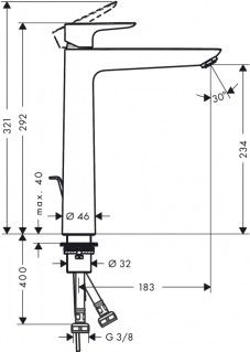 Смеситель для раковины Hansgrohe Talis E 240, 71716000 с донным клапаном