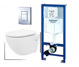 Инсталляционная система Grohe Rapid SL для подвесного унитаза в сборе 
38772001 + подвесной унитаз Rea Сarlo Mini Rimless сиденье slim soft close 
(REA-C1256)