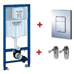 Инсталляционная система Grohe Rapid SL для подвесного унитаза в сборе 38772001 + подвесной унитаз Rea Сarlo Mini Rimless сиденье slim soft close (REA-C1256)