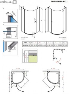 Душевая кабина Radaway Torrenta PDJ 80 R 31810-01-01N стекло прозрачное схема