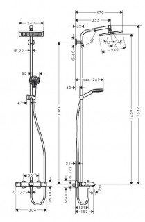 Душевой набор Hansgrohe Crometta E Showerpipe 240 1jet с термостатом для 
ванны 27298000 схема