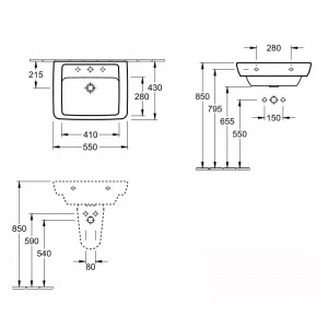 Умывальник VILLEROY&BOCH Verity Design 55x43 51035501 схема