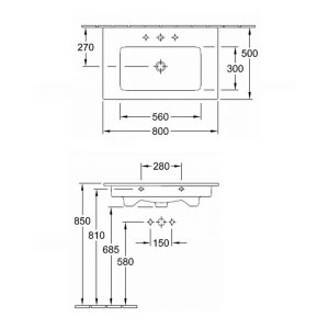 Умывальник VILLEROY&BOCH Verity Line 80x50 4A128L01 схема