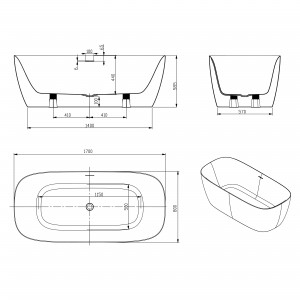 Ванна отдельно стоящая VOLLE 12-22-808M 1700х800х585 схема
