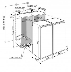 Холодильник встраиваемый Side-by-Side Liebherr SBS 70I2 схема