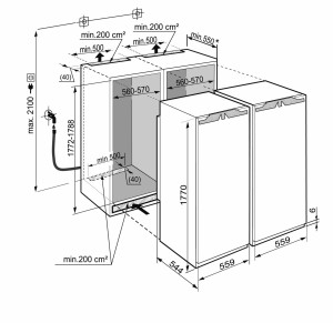 Холодильник встраиваемый Side-by-Side Liebherr SBS 70I4 22 001 схема