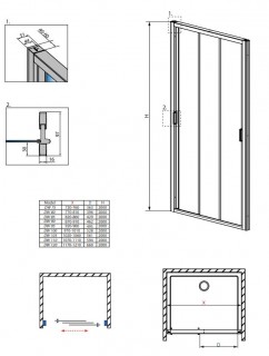 Душевые двери Radaway Evo DW 95 см хром / прозрачное (335095-01-01) схема