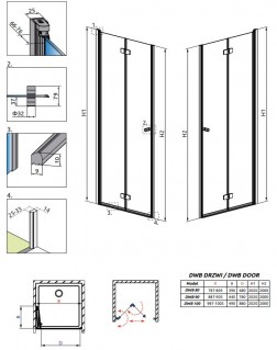 Душевые двери Radaway Fuenta New DWB 80L см хром / прозрачное (384075-
01-01L) схема