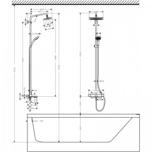 Душевая система настенного монтажа с термостатом для ванны HANSGROHE CROMA E SHOWERPIPE 280 1JET 27687000