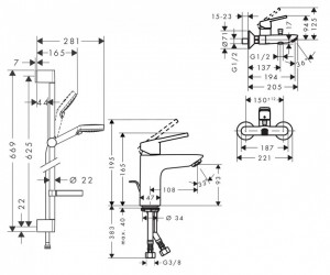 Набор смесителей для ванны Hansgrohe Logis Loop 1062019 (71151000+71244000+26553400)
