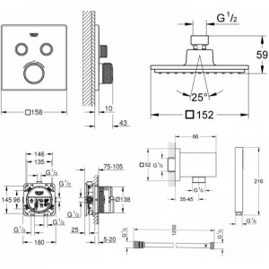 Набор скрытого монтажа для душа Grohe Smartcontrol Cube 23409SC0 
(35600000+29124000+27705000+27488000+27702000+27704000)