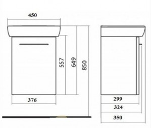Комплект Kolo NOVA PRO умывальник 45 cм + шкафчик белый глянец M39024000 схема