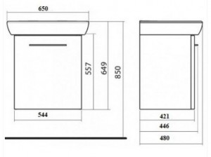 Комплект Kolo NOVA PRO умывальник 65 cм  прямоугольный + шкафчик белый 
глянец M39025000 схема